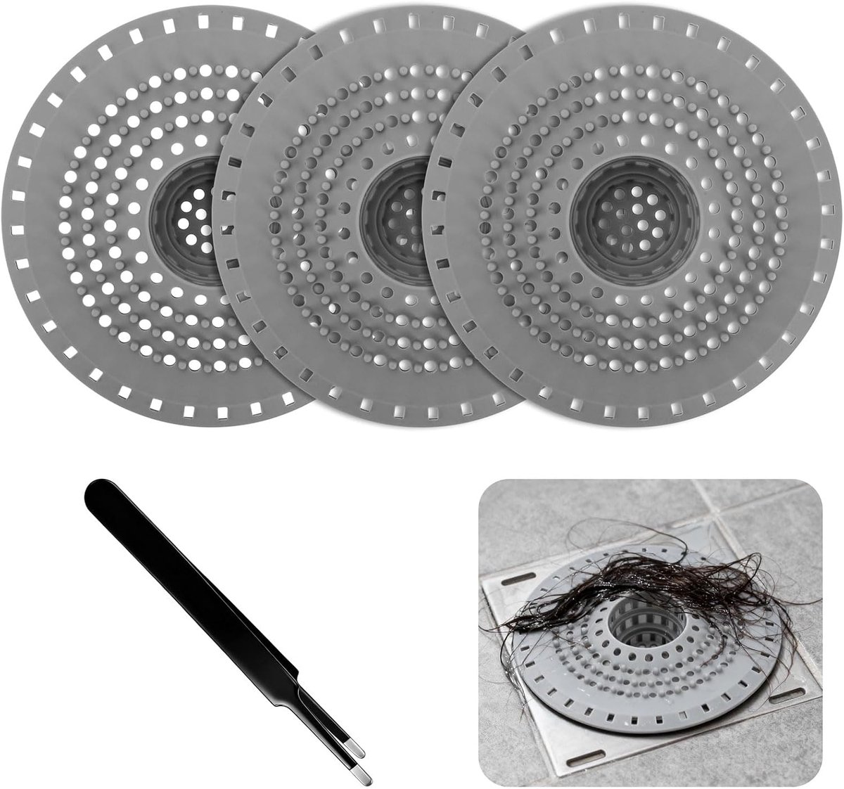 Pack of 3 Drain Strainers Basin Shower Drain Universal Drain Strainer Silicone 12.5 cm Hair Strainer Shower Sink - ShopVlot