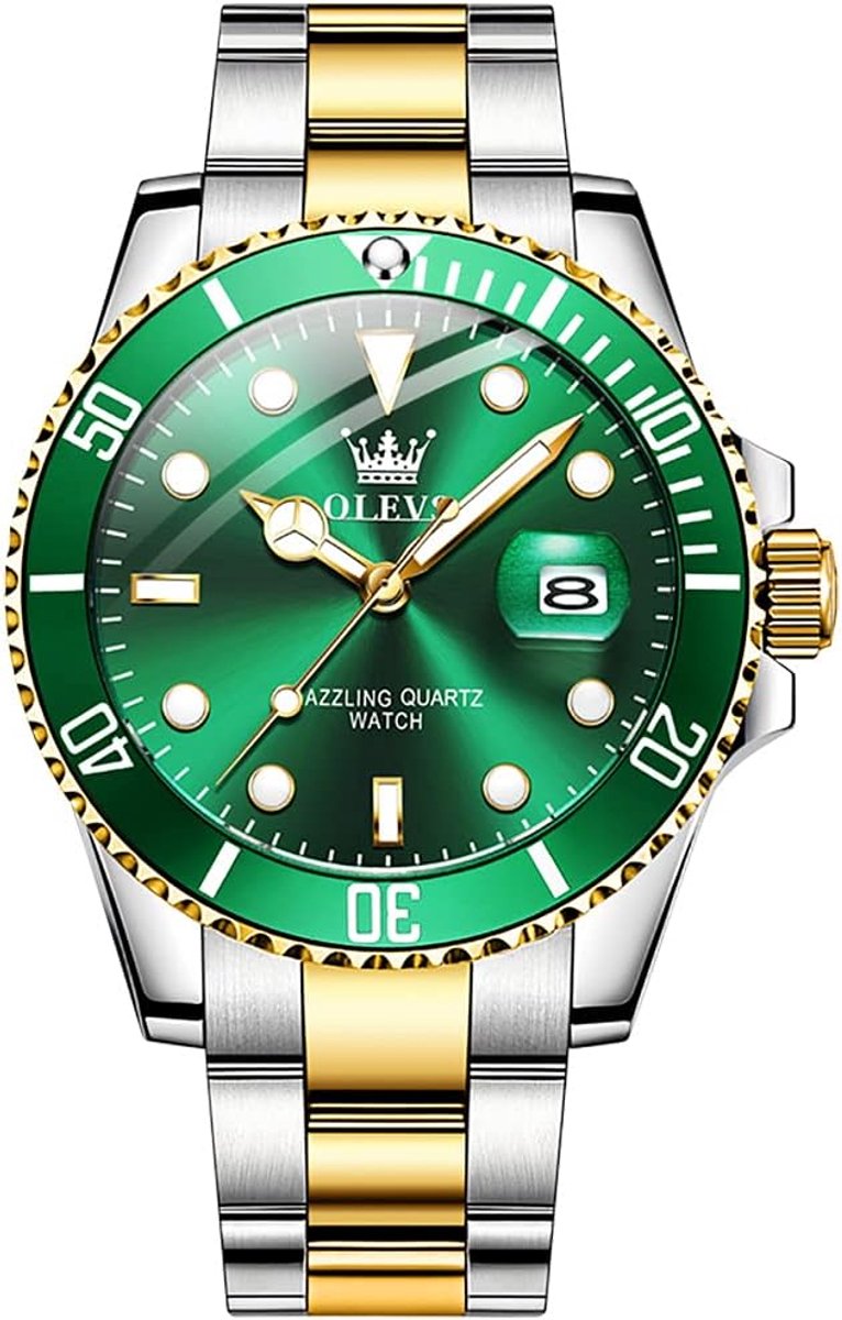 OLEVS Men's silver watch, large face stainless steel quartz watch, classic easy to read luxury wrist watch men - ShopVlot