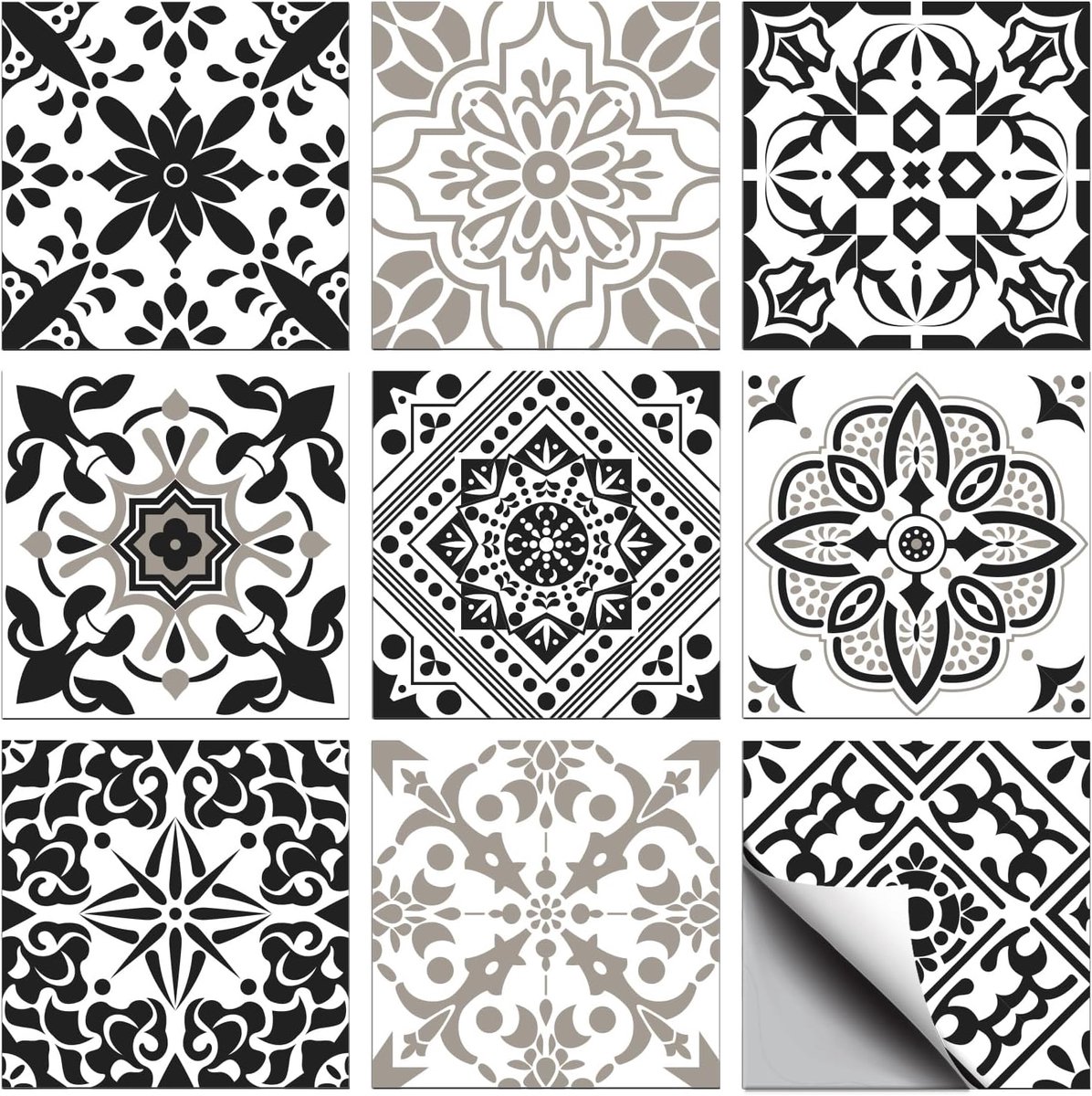 CHGCRAFT 36 stuks 9 stijl tegelstickers Marokkaanse stijl Patten Peel and Stick muursticker geometrische zwarte en - ShopVlot
