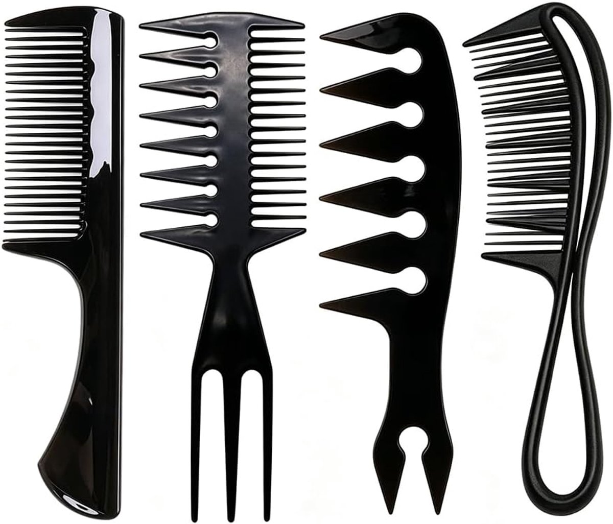 Set van 4 haarkammen - antistatische brede kam - stylingkam voor mannen - ideaal voor dagelijks gebruik - ShopVlot