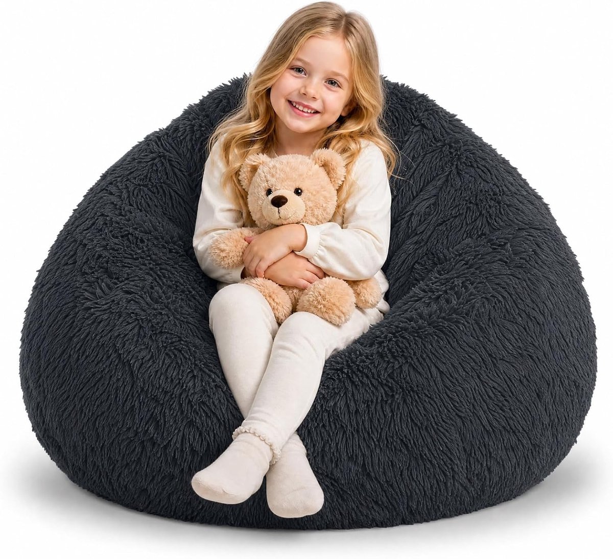 Zitzak voor kinderen klein pluche - donkergrijs 70 x 80 cm - zitzakhoes zonder vulling - eenvoudig vernieuwen - ShopVlot