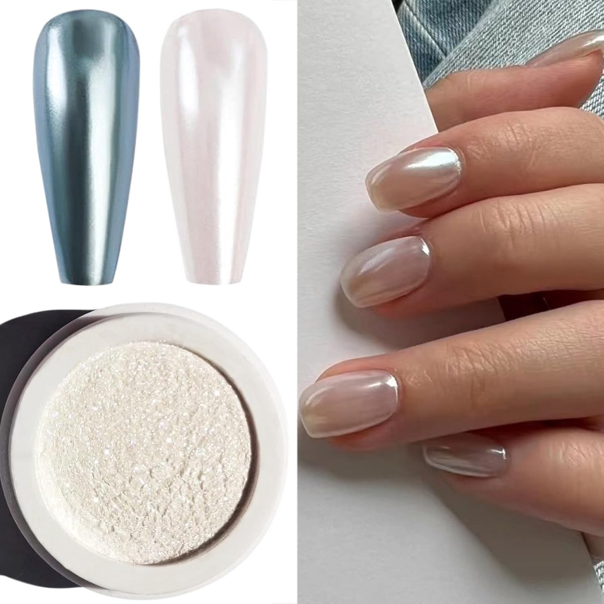 Nail Powder White Chrome - parelmoer effect - glanzend voor donut nagels - ShopVlot