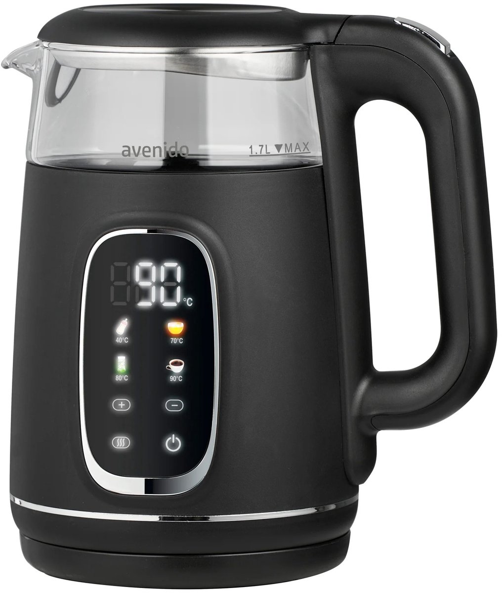 Reky waterkoker - Waterkoker met temperatuurregeling - Waterkoker zwart - Waterkoker camping - 1,7 L - 25 X 21 x 15,5 cm