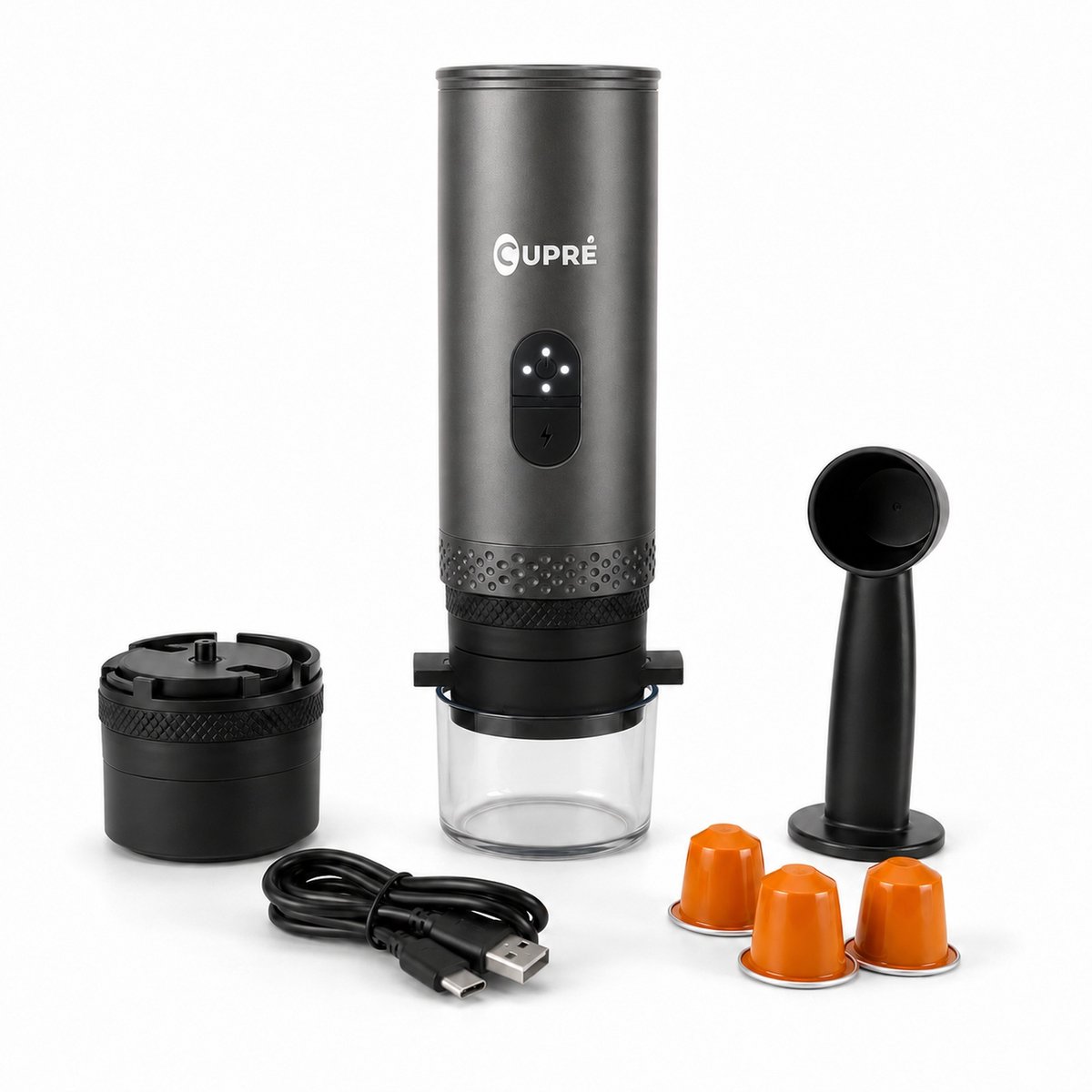 Cupré Draagbare Espressomachine - 20 Bar - Oplaadbaar - Capsules & Gemalen Koffie - 100ml - Lungo & Espresso