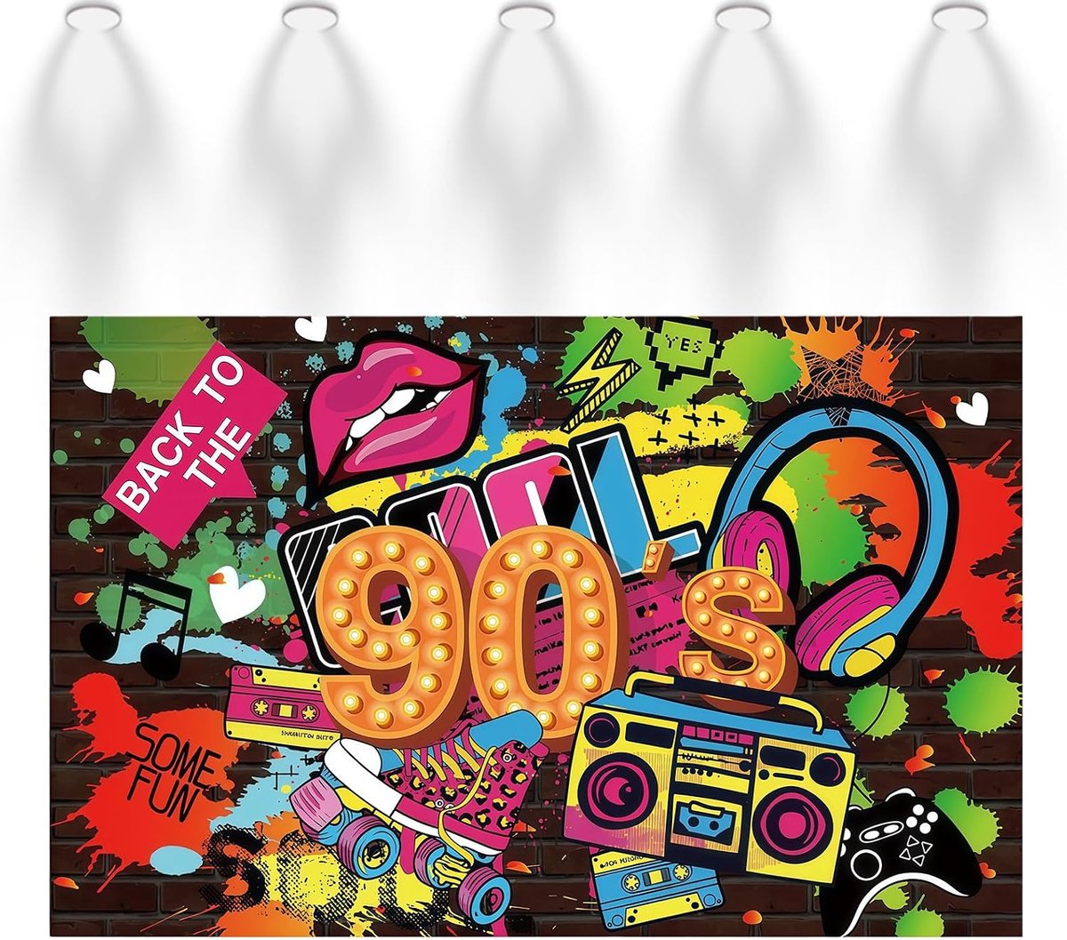 90s banner 180 x 110 cm - kleurrijk retro ontwerp - feestdecoratie - perfect voor 90s verjaardagsfeest - ShopVlot