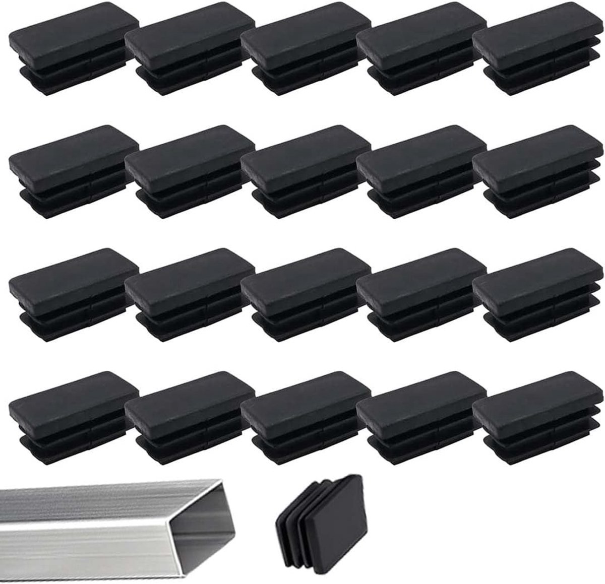 Vierkante buisafsluiters 20 x 40 mm - hoogwaardig polyethyleen - UV-bestendig - ideaal voor meubels - ShopVlot