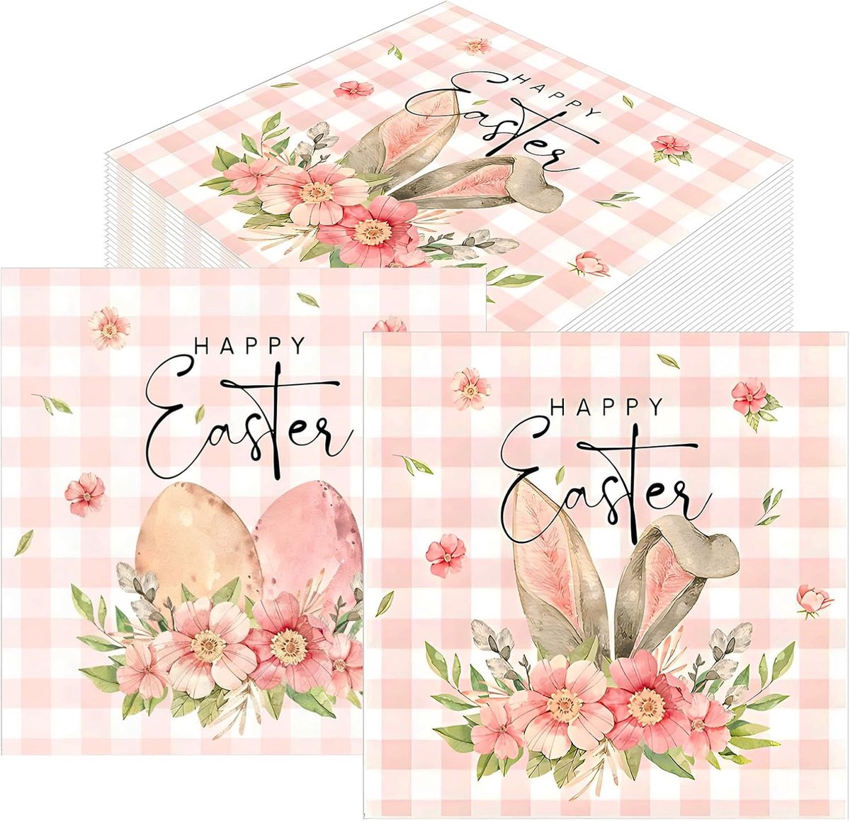 Wegwerp paasservetten 60 stuks - konijnenoren en bloemeneieren - decoratief - voor paasbrunch - ShopVlot