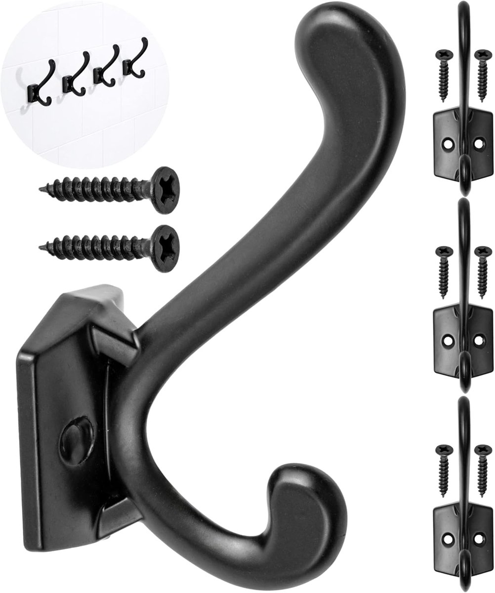 Wandhaken voor schroeven 85 x 28 mm - dubbele haken - inclusief houtschroeven - ideaal voor jassen - ShopVlot