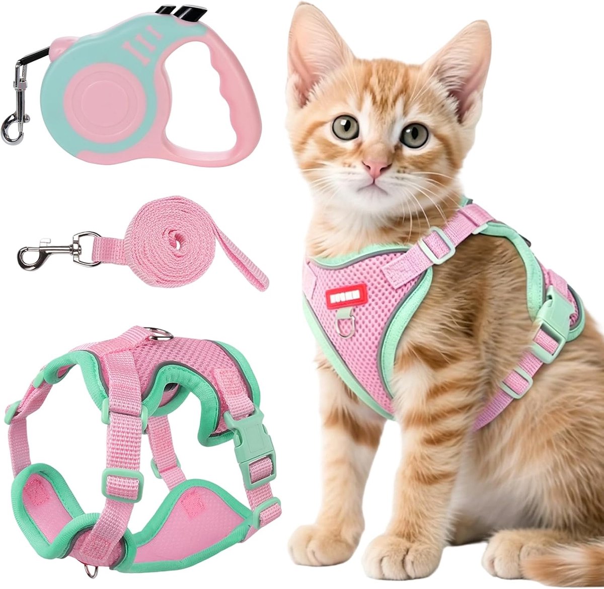 Harnas voor katten klein - ademend met 3 m verlengbare lijn - comfortabel en verstelbaar - ideaal voor wandelen - ShopVlot