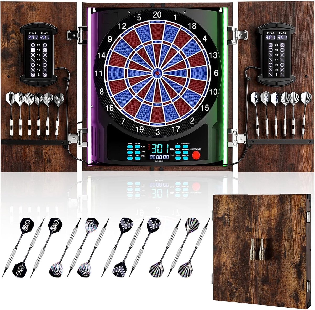 Elektronisch Dartbord - Vintage - - Professioneel Dartbord met Decoratieve Kast en 12 Soft-Tip Pijlen - Voor Thuis en Feesten