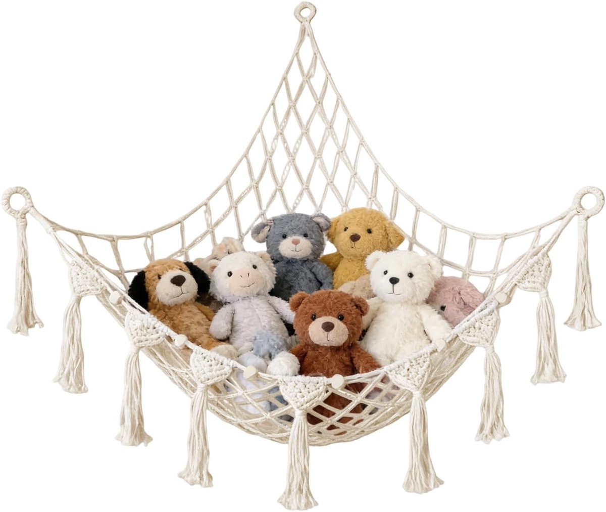 Opbergnet knuffels - boho macrame beige - ruimtebesparend - leuk voor kinderkamer - ShopVlot