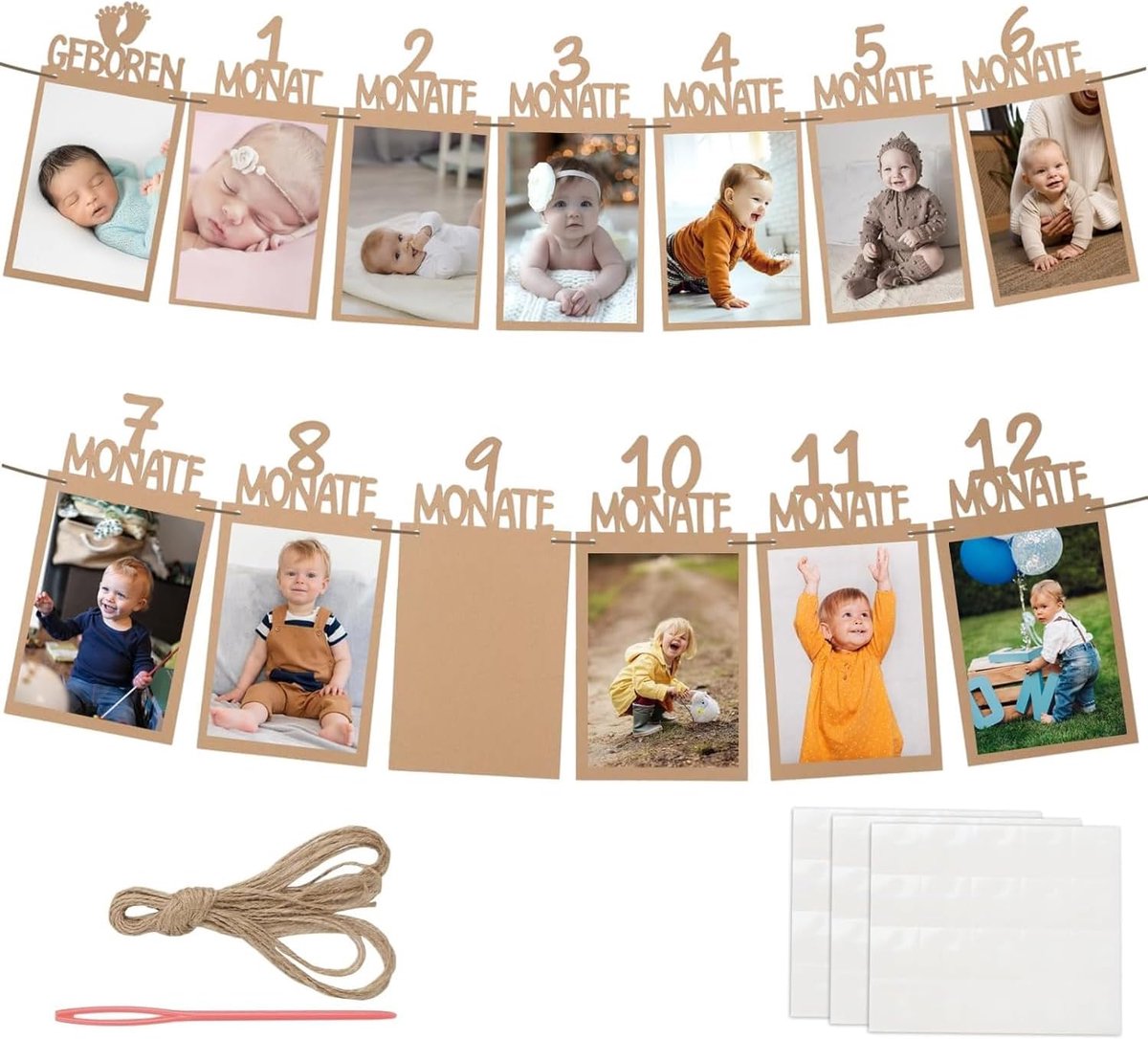 Fotog Garland voor Eerste Verjaardag - Persoonlijke Kraft Papier Banner - Mijlpaalkaarten 1-12 Maanden - ShopVlot