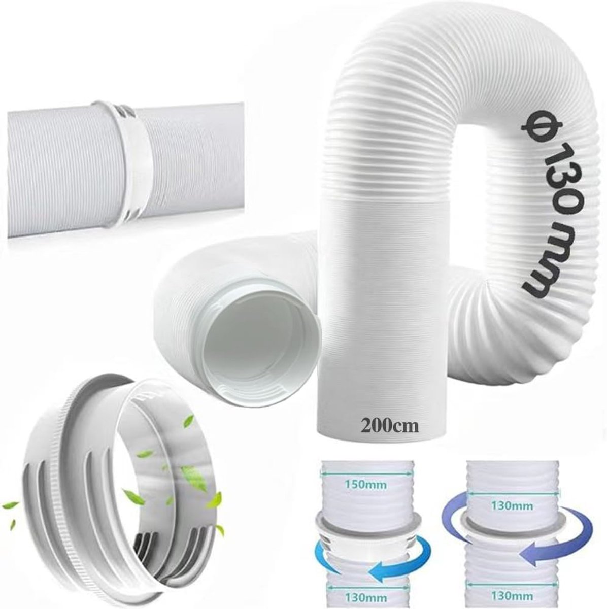 Airconditioning slang verlenging 2 m - met adapter 130 mm binnen/150 mm buiten - snijdbaar op maat - ShopVlot