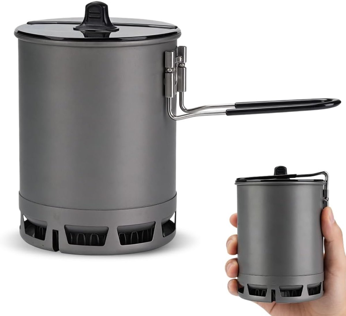 Campingpot 600 ml - met opvouwbare handgreep - van hard geanodiseerd aluminium - ideaal voor buitenkoken - ShopVlot