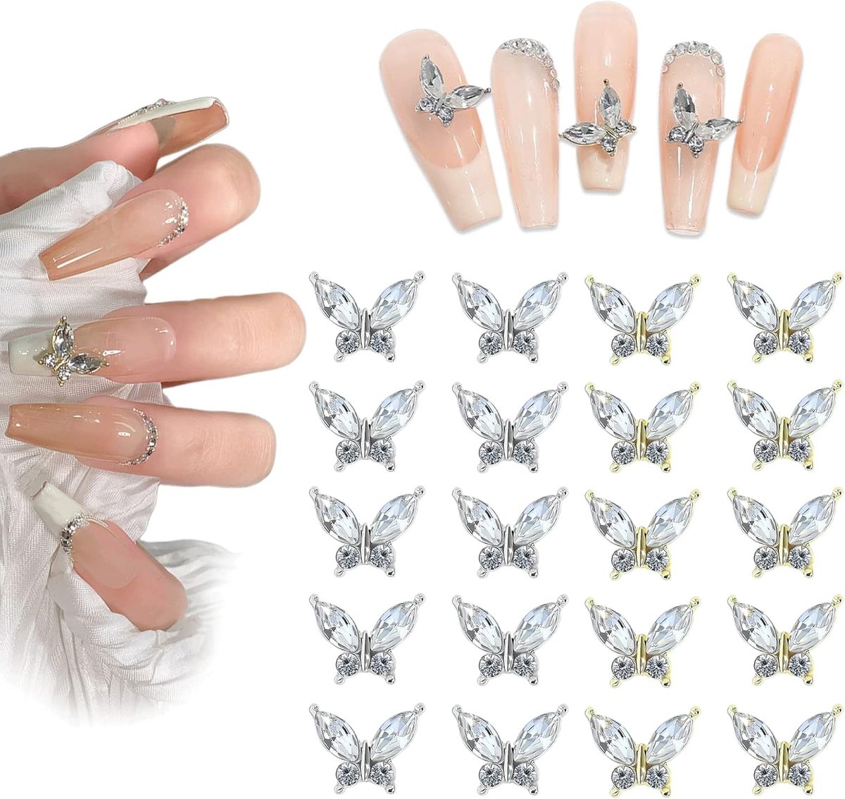 3D Vlinder Nail Charms - 20 Stuks Goud Zilver Metaal - Nail Gems voor Nail Art Decoraties - Creatieve DIY Accessoires - ShopVlot