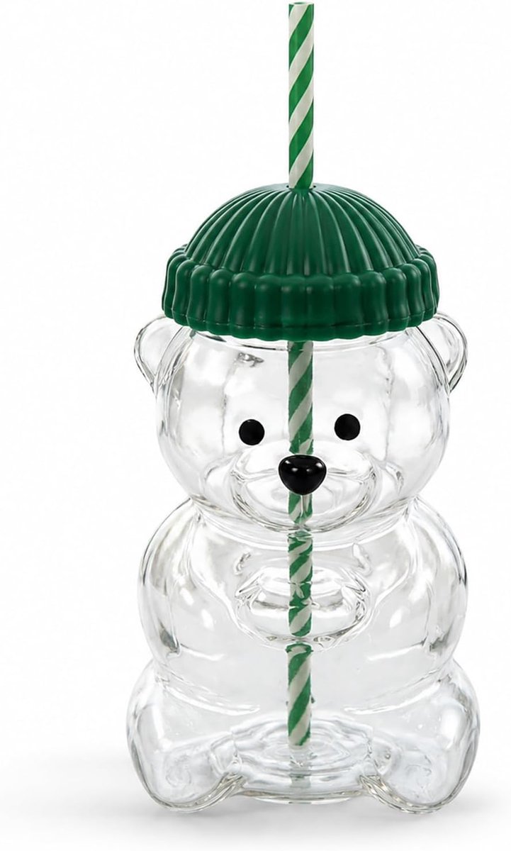 beertjesbeker 15 cm - transparante plastic beker - groen deksel met rietje - ideaal voor koude dranken - ShopVlot