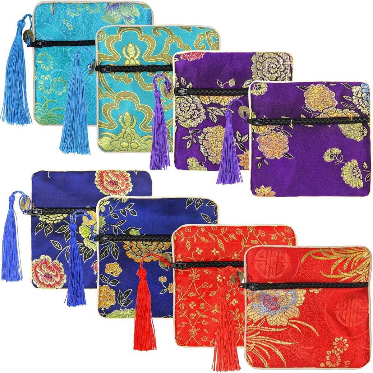 Sieradenzakjes 8 stuks - zijdebrokaat - ritssluiting - perfect voor sieraden en cadeaus - ShopVlot