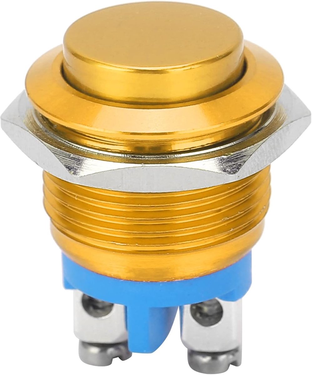 Drukknop Schakelaar 16mm - Roestvrij Staal - Geel - Waterproof voor Buiten Gebruik - ShopVlot