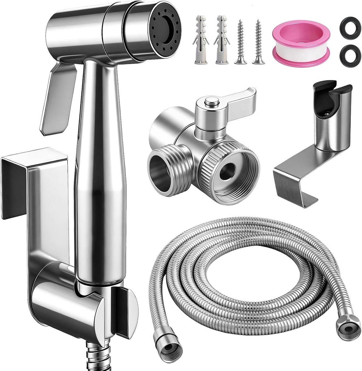 Bidet-handdouche - Roestvrij staal - 150 cm - Met Verstelbare Slang en Houder - Voor Hygiëne en Toiletreiniging