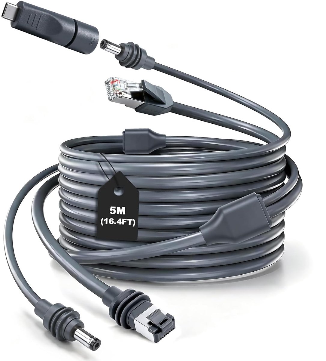2-in-1 kabel voor Starlink Mini 5 m - DC/RJ45-naar-DC-/RJ45 met DC naar USB-C-adapter, stroomkabel, vervangende - ShopVlot