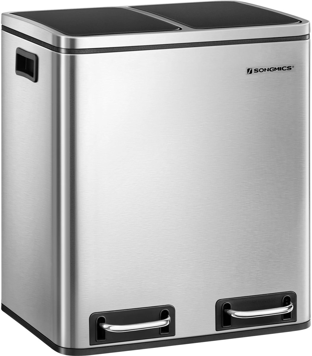 Vuilnisbak - prullenbak - afvalscheiding - 30L - 2 compartimenten van 15L - pedaalemmer - softclose deksel - roestvrij staal - tijdloos en stijlvol design