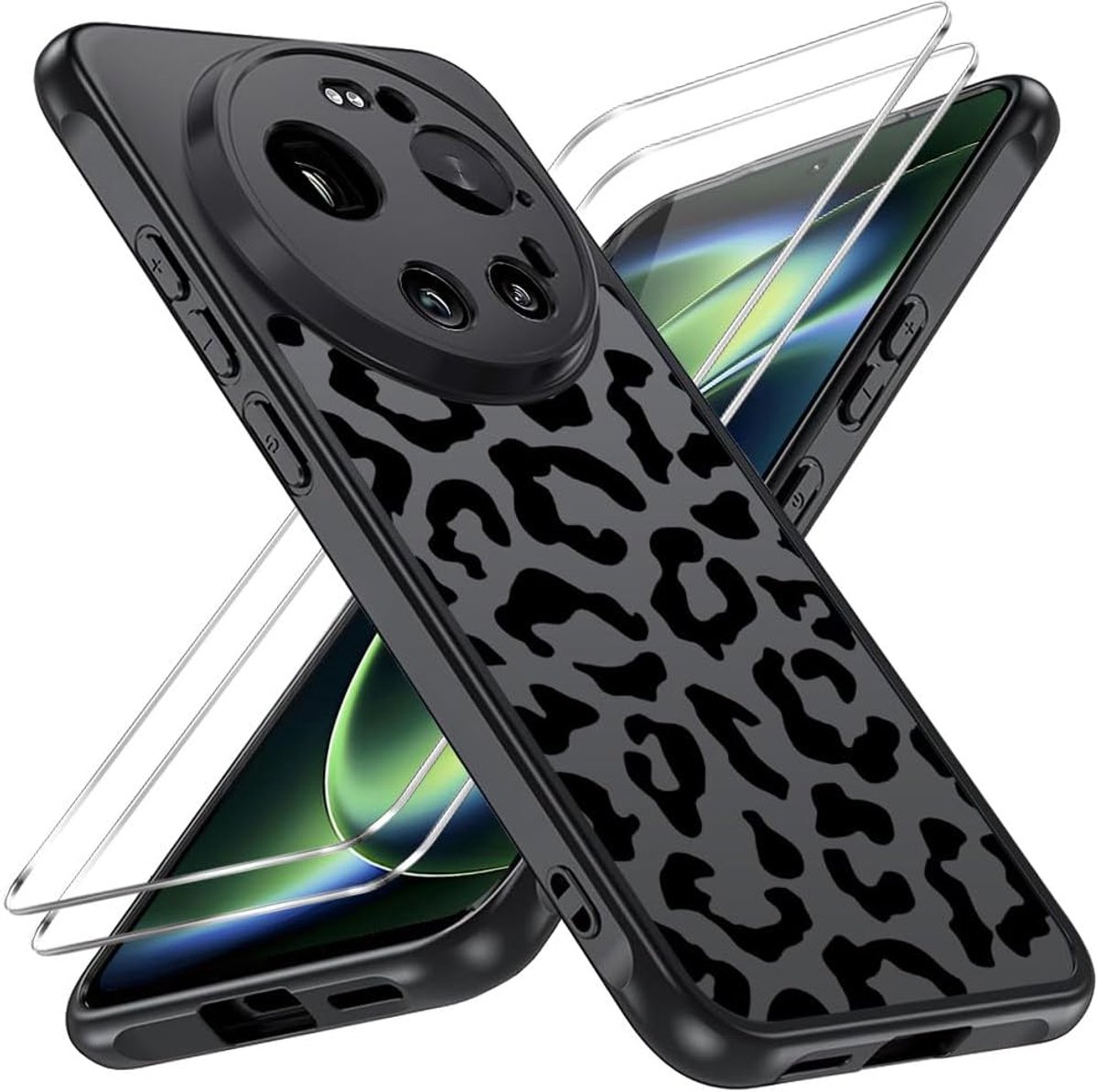Beschermhoes met luipaardpatroon voor Xiaomi 17 Ultra met 2 stuks gehard glas, beschermhoes esthetisch - ShopVlot