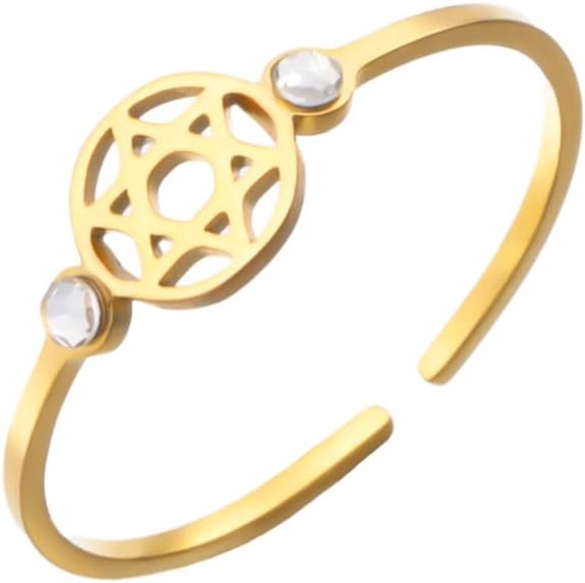 Kristallen Hexagram Ster Ringen Verstelbaar Open Band voor Vrouwen Geometrische Uitsnijdingen Accessoires Roestvrij - ShopVlot