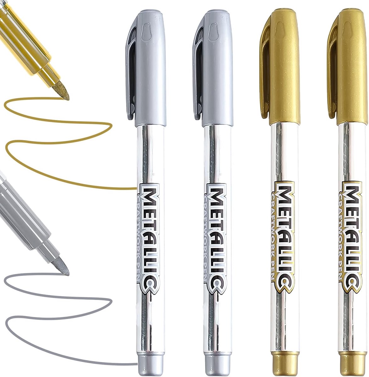 4 Gold Felt Pens Glitter Metallic Markers, Gold and Silver, Acrylic Felt, Metallic Permanent Shiny for Scrapbooking - ShopVlot