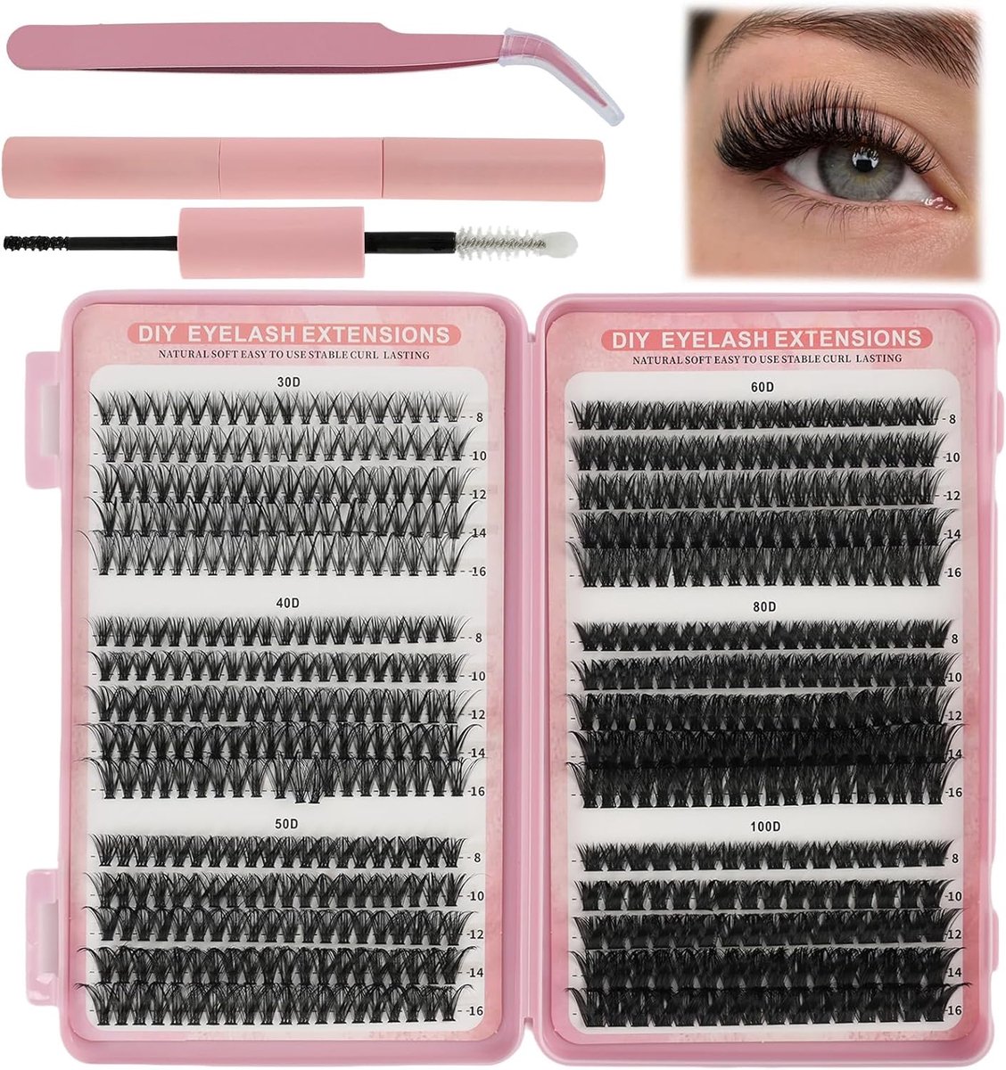 Eyelash Extension Set for Beginners and Professionals, Pack of 570, 30D, 40D, 50D, 60D, 80D, 100D Eyelashes, with - ShopVlot
