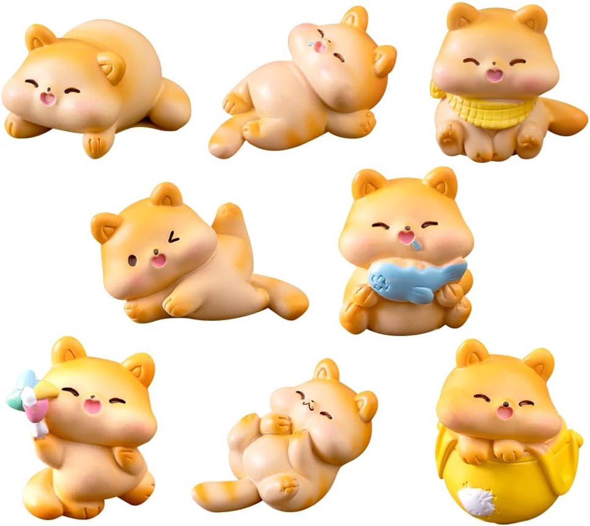 Kattenfiguren, 8 stuks mini-kattenfiguren, miniatuurkatjes voor taartdecoratie, Cat Cake Topper voor woonkamer - ShopVlot
