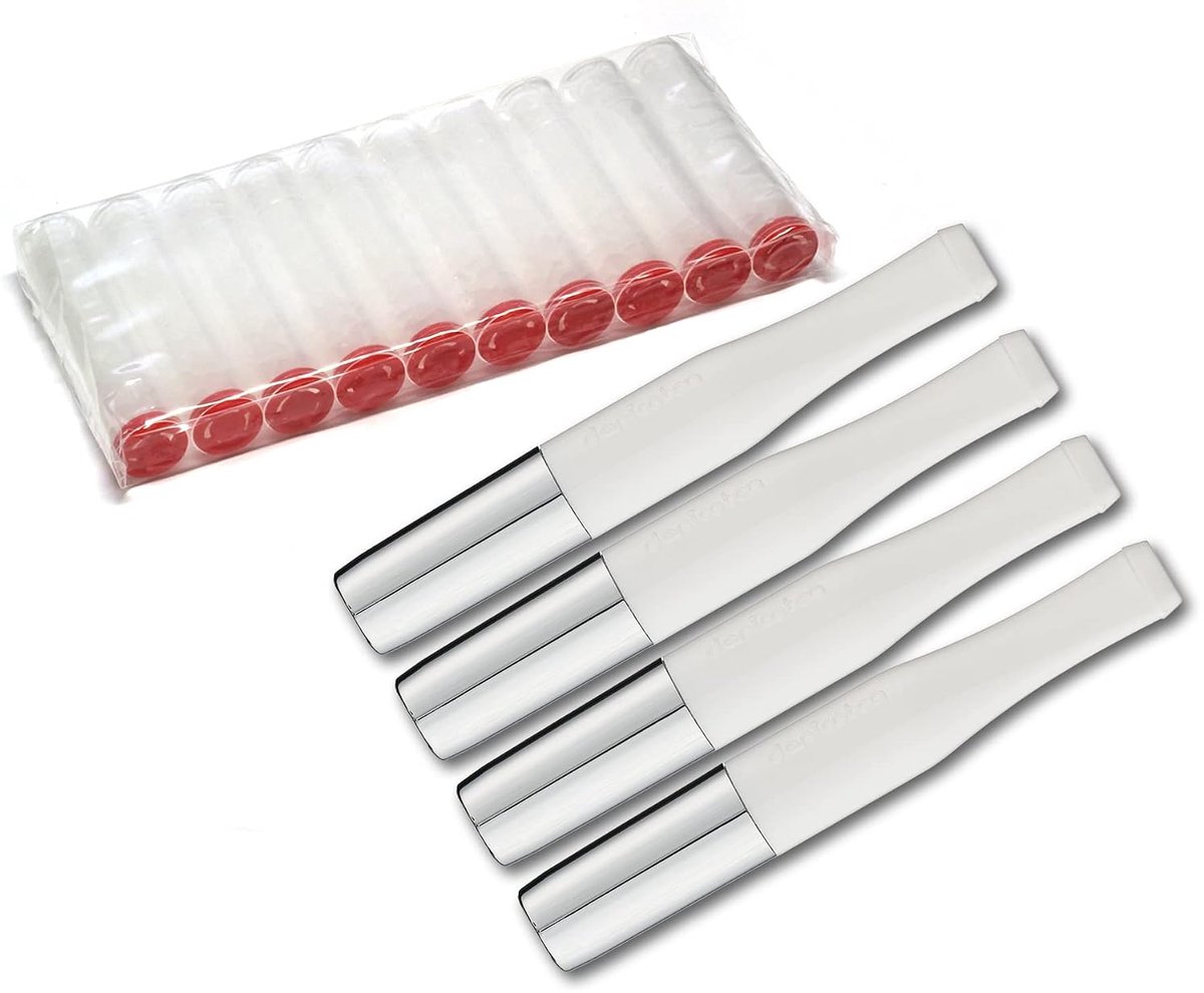 Denicotea Brand, silver material, white and silver color, cigarette holders (4 pieces), normal size, 77mm length - ShopVlot