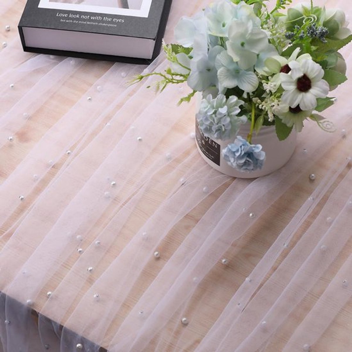 1,6 x 2 m wit gaas tafelkleed kant stof parel tafelkleed loper blozende bruids bruiloft boog decoraties hoezen voor bruiloft verjaardag feest boog decoraties evenement eettafel