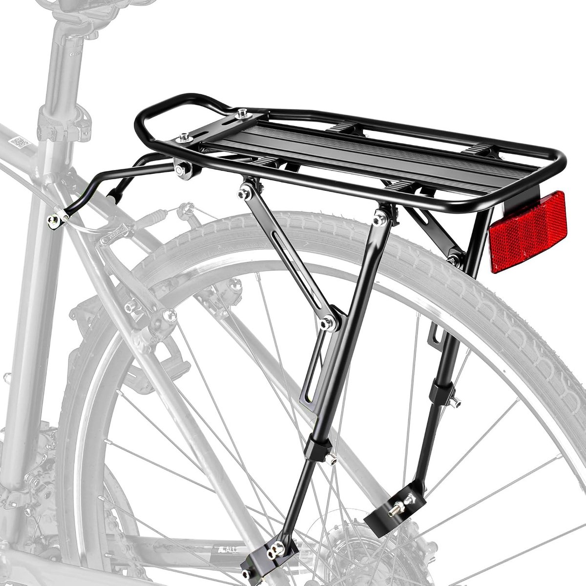 Fietsendrager Achter - Zwart - Geschikt voor 24-28 inch en 700C Fietsen - Aluminium met Reflector voor Verbeterde Zichtbaarheid