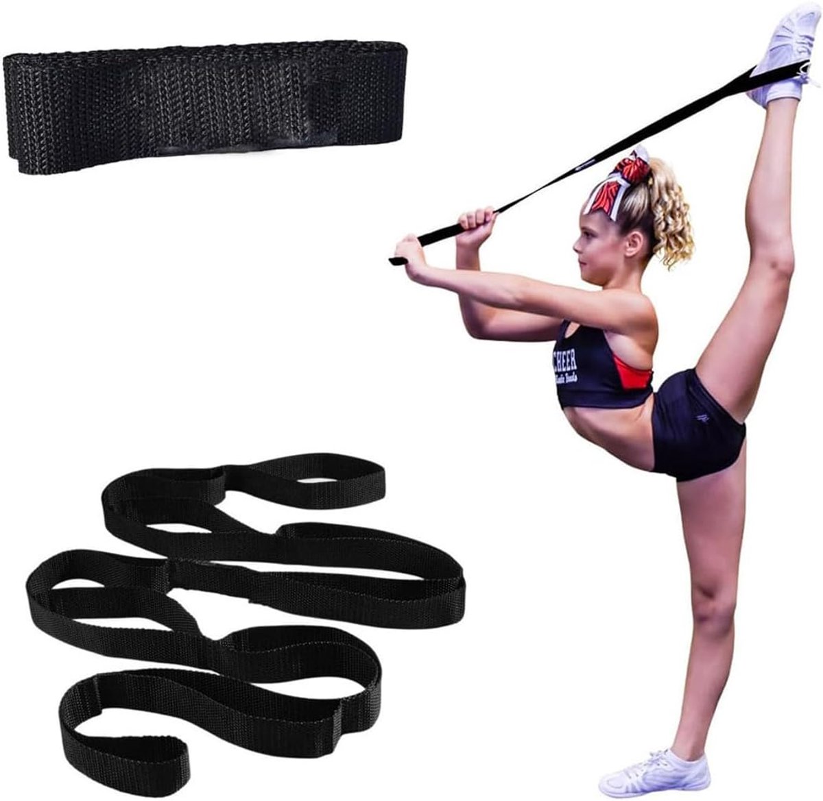Yoga band 180 cm - 100% natuurlijk katoen - 3 gespen - verbeterde mobiliteit en stabiliteit - ShopVlot