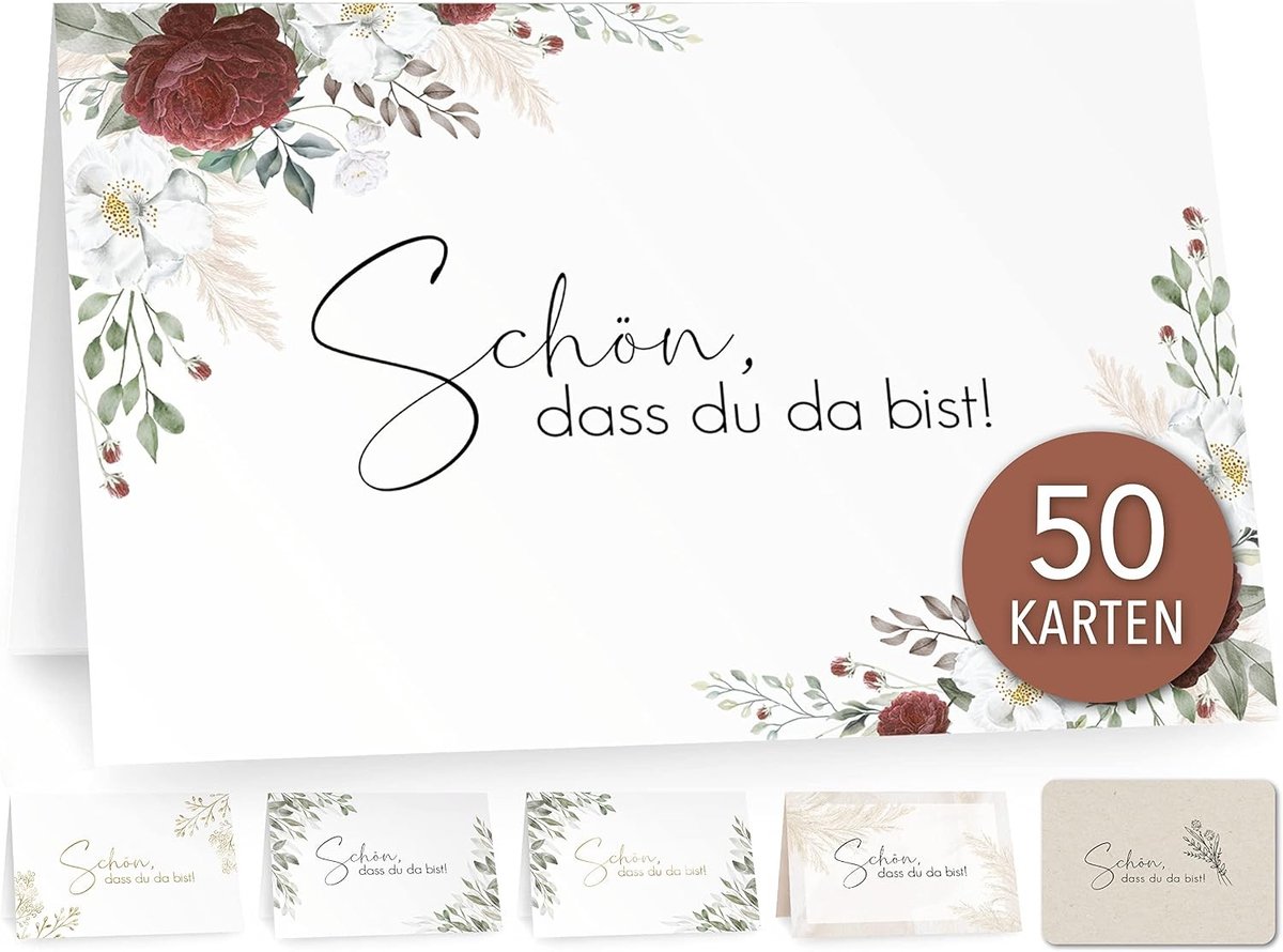 Tafelkaarten - Rood - Gepersonaliseerd - Creatief Bloemendesign - Voor Bruiloft, Verjaardag of Communie