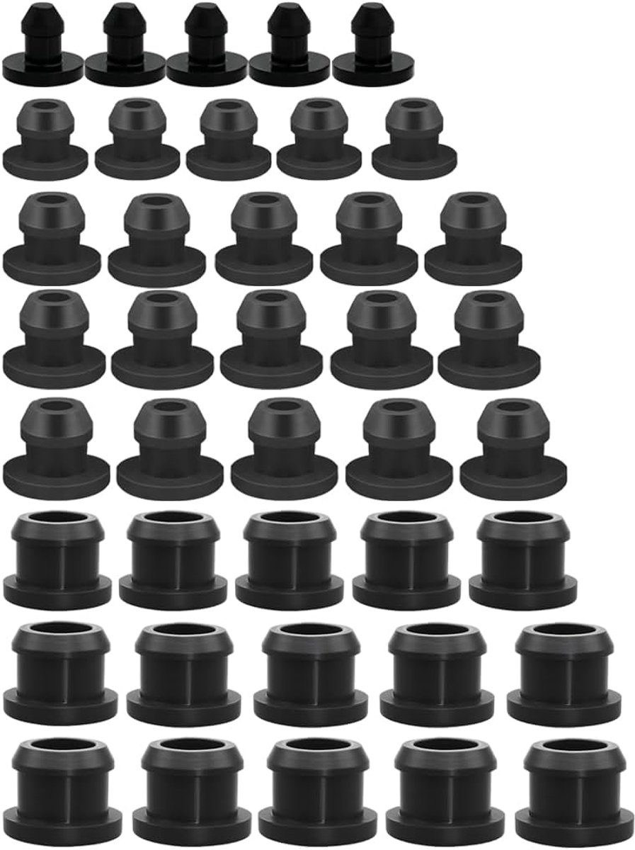 Rubberen stoppen 40 stuks - zwarte siliconen - diverse maten 4 mm tot 10 mm - ideaal voor boorgaten - ShopVlot