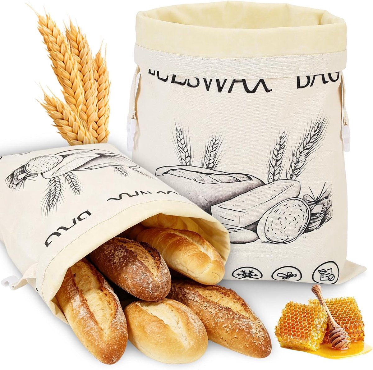 Broodzakjes bijenwas 42 x 32,5 cm - herbruikbaar en duurzaam - voor vers zelfgemaakt brood - ShopVlot
