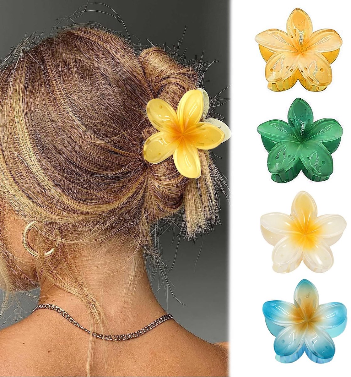 Bloem Haarclips - Bloemen Speldjes - Haar Styling - Sterke Grip - 8 x 4 cm - 4 Kleuren