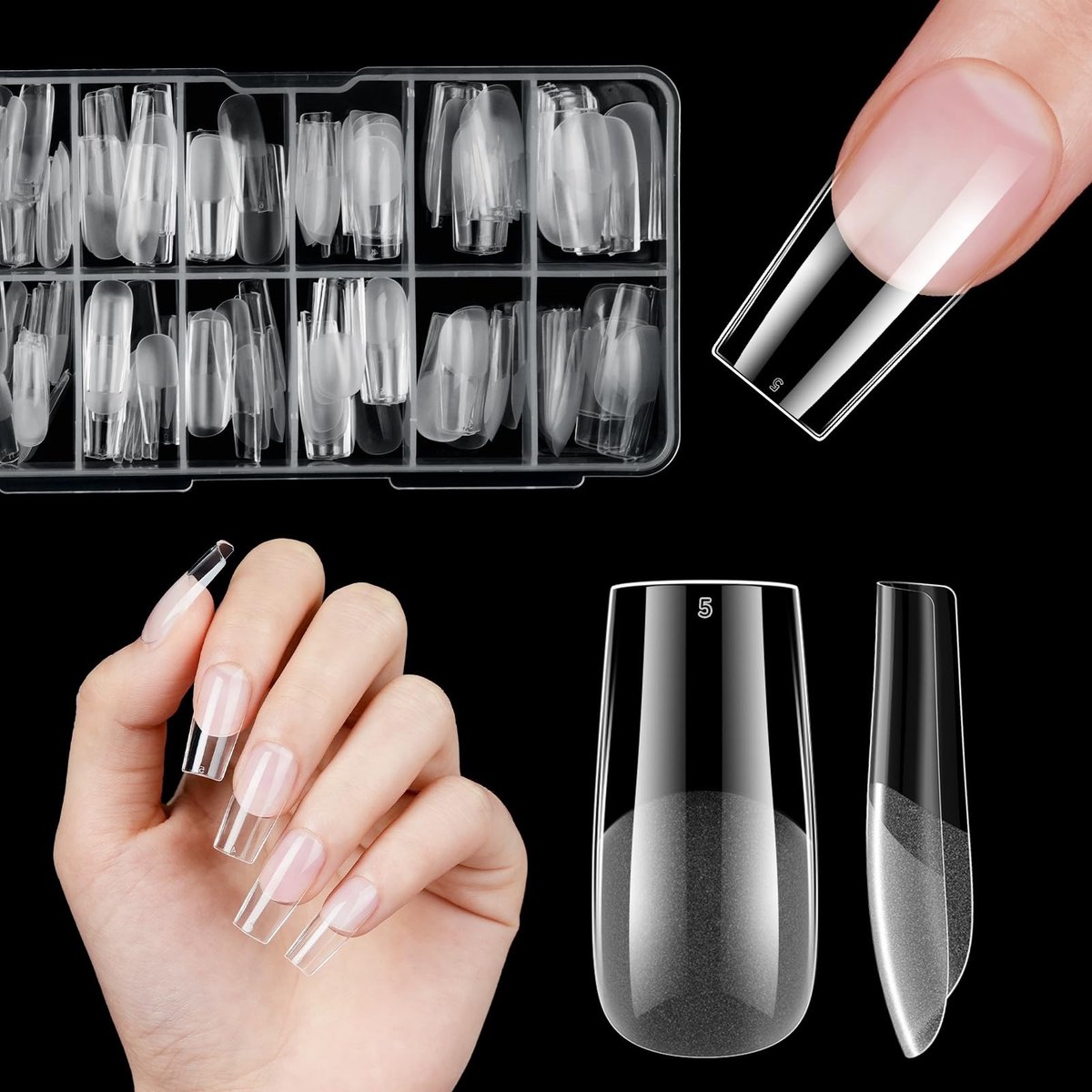 Solidchoice - 120 Stuks Gel Nageltips, Vierkante Valse Nagels in 12 Maten