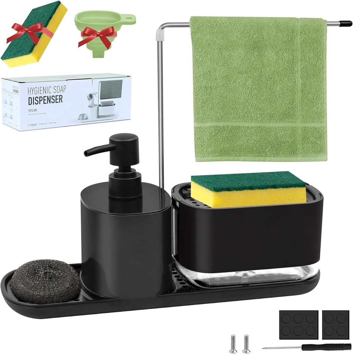 Spoelbak-organizer - Zwart - 500 ml en 330 ml - Kunststof en Roestvrij Staal - Voor Keuken en Badkamer