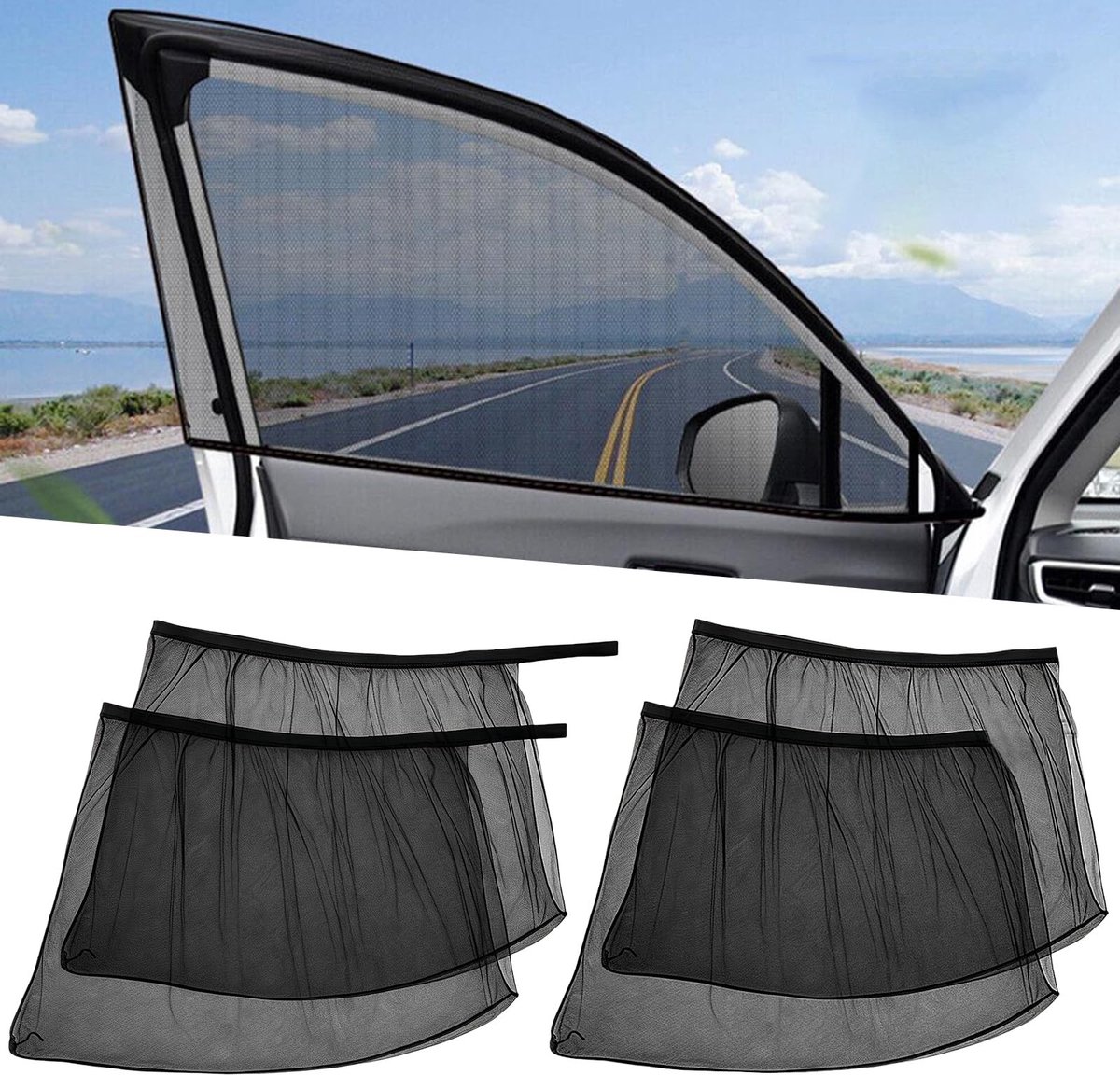 Solidchoice - 4 Stuks Auto Zonneschermen voor Zijruiten Universeel