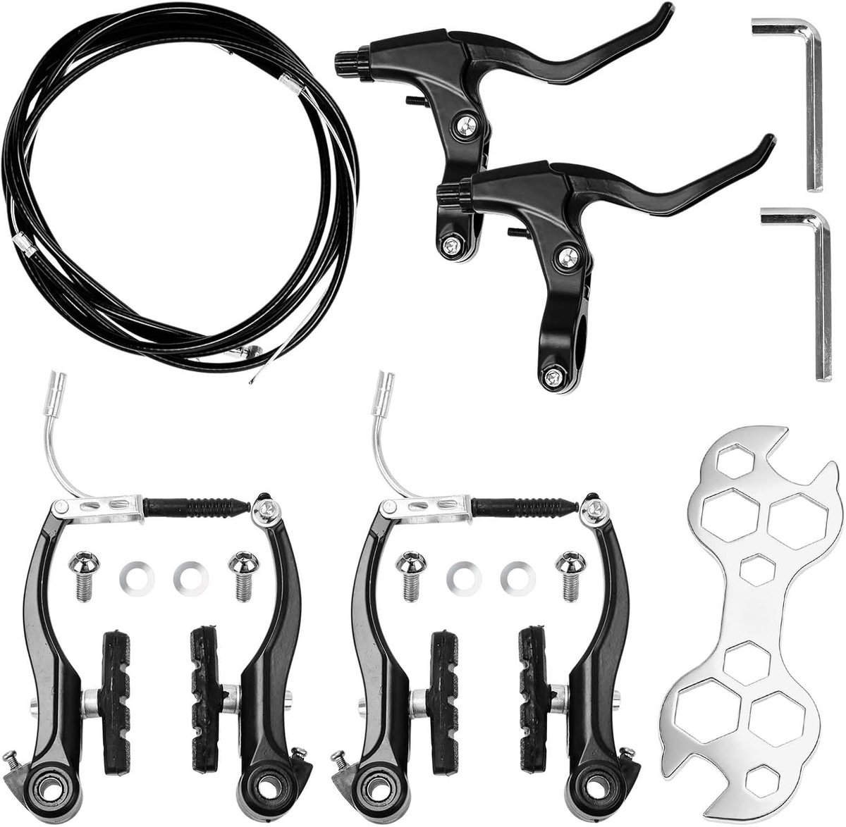 Complete V-remset voor mountainbikes - zwart - met remhendels en kabels - direct startklaar - ShopVlot