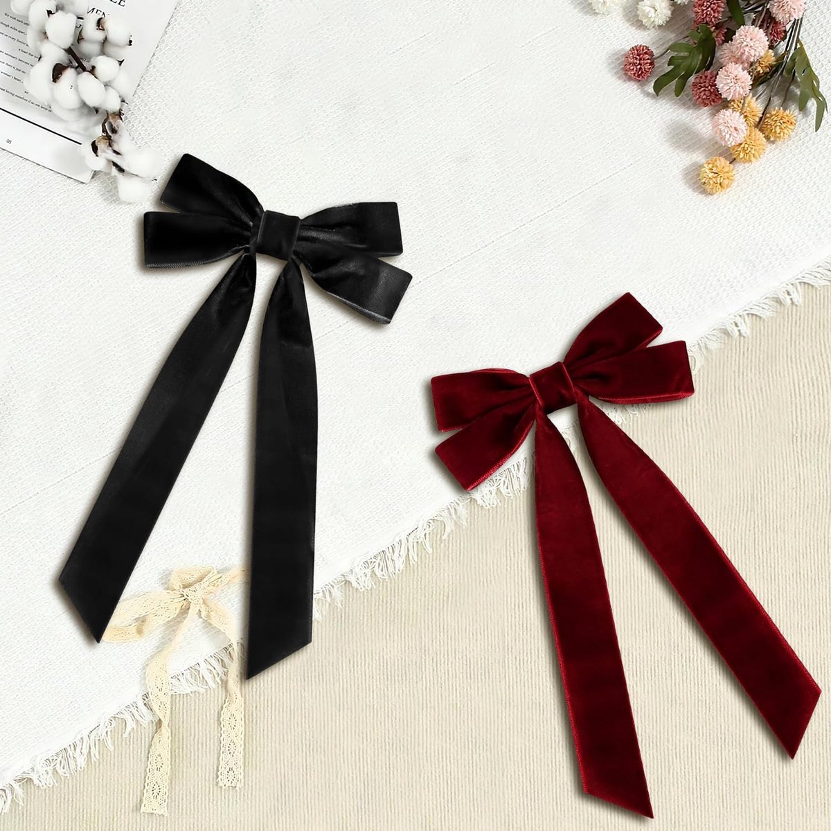 Haarspeld met strik - 2-pack zwart en rood - fluweel en metaal - elegant accent voor elke outfit - ShopVlot