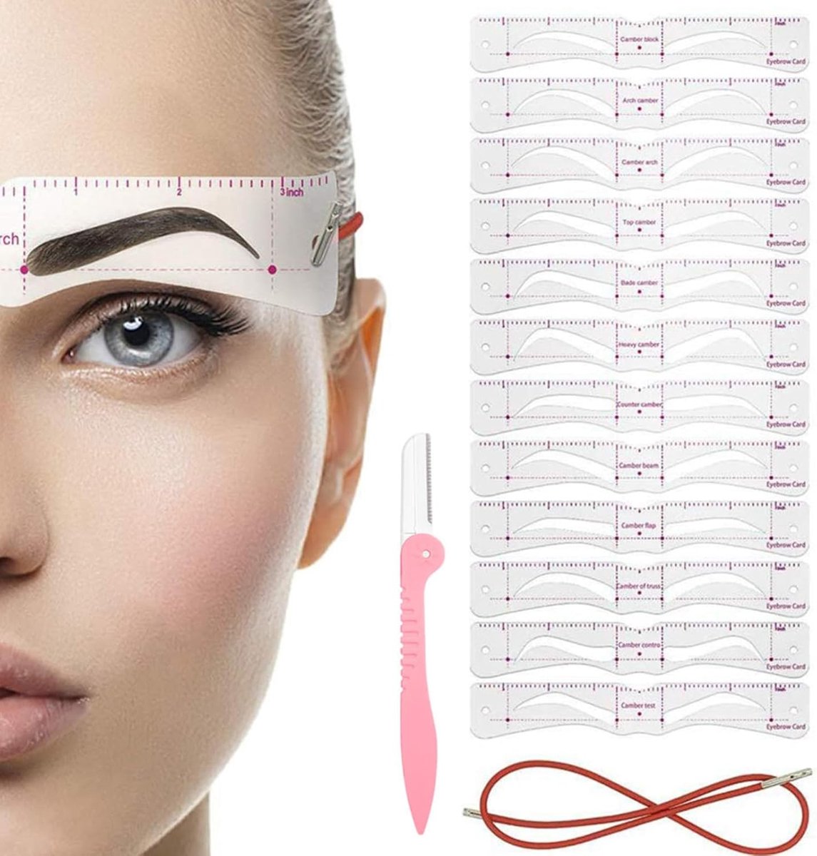 Eyebrow stencil set - twaalf vormen - met band en trimmer - voor symmetrische styling - ShopVlot