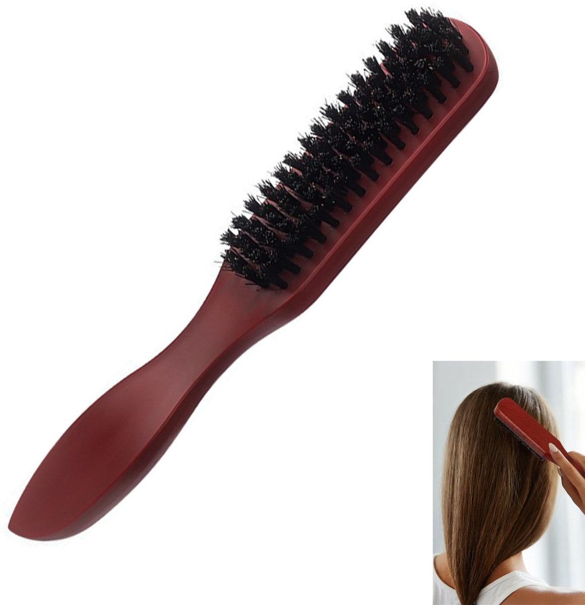 Professionele Haarborstel met Wildhaar, Houten Behandeling voor Glanzend Haar, Ideaal voor Baard, Buns en Hoofdmassages