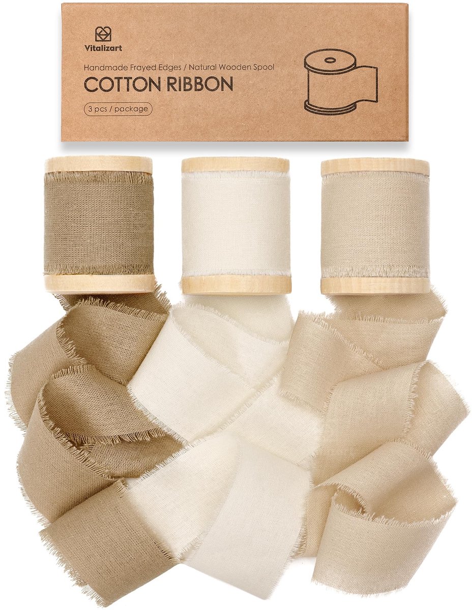 Solidchoice - Katoenen Lint Set van 3 Rols voor Cadeauverpakking en Decoratie