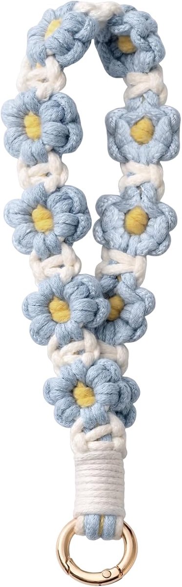 Sleutelhanger macramé bloem blauw - kort sleutelkoord - gehaakt voor vrouwen en meisjes - ShopVlot