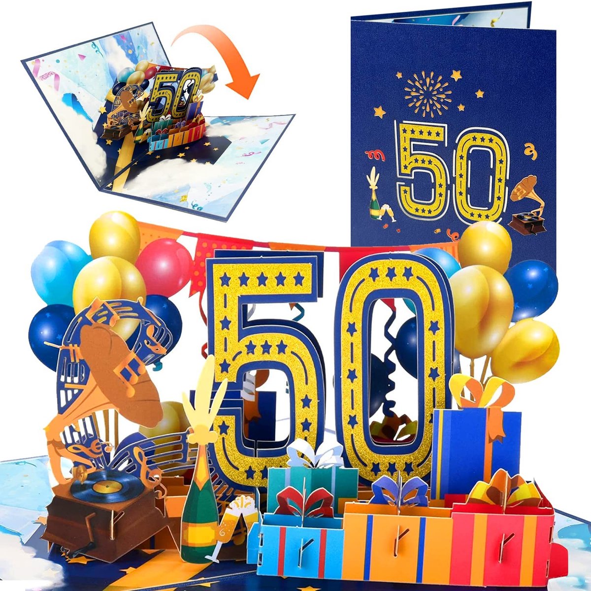 3D Verjaardagskaart 50 jaar - Pop-up Wenskaart met Envelop - Cadeau voor Vrouwen en Mannen