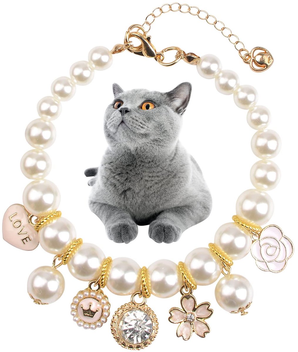 Solidchoice - Hondenhalsband met Parel en Strass Hanger voor Kleine Honden