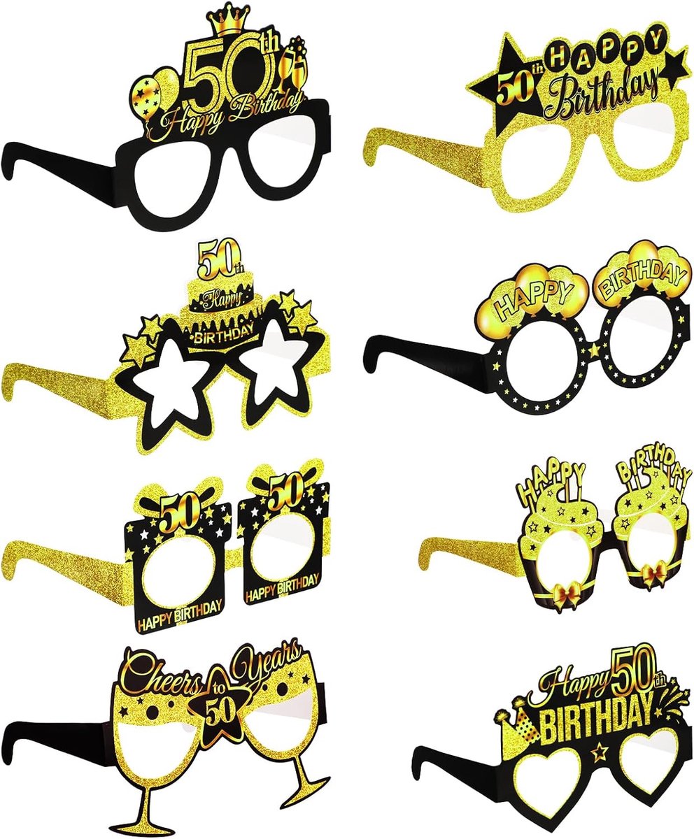Verjaardagsbril 8 Stuks - Papieren Zonnebril - 50ste Verjaardag - Leuke Fotobooth Props - ShopVlot